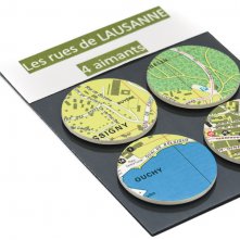 Aimants faits de cartes de Lausanne récupérées, 4 pièces 9.-